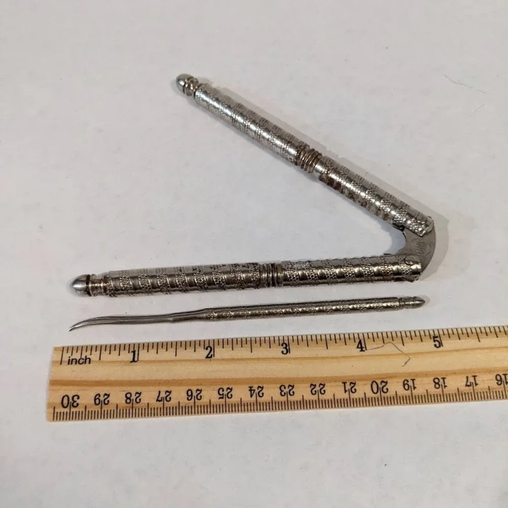 Vintage HMQ Nutcracker and Pick Set 8‎ Piece Silver Tone Textured Metal Tools